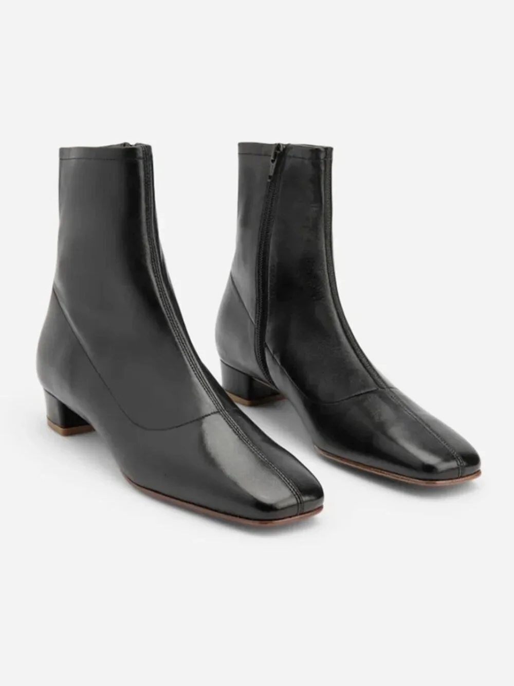 $600 BY FAR ESTE LEATHER ANKLE BOOT BLACK SQUARE TOE COMFORT 39 (DD20)